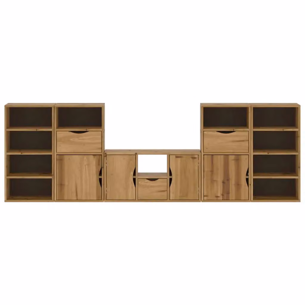 Berkfield Home ODDA 5 Piece Solid Wood Pine TV Unit with Storage in Brown – 2
