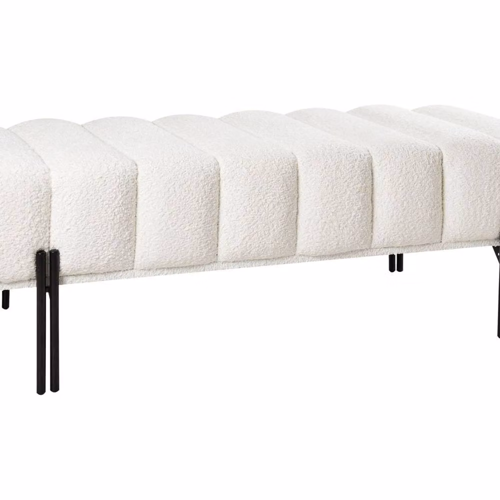 Wyld and Coco Off White Boucle Fabric Bench with Slim Metal Legs W: 125 cm, D: 49 cm, H: 44 cm – 2