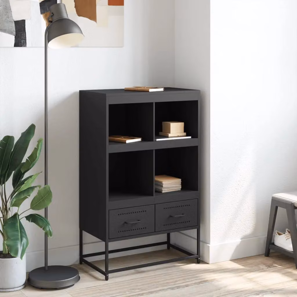 Berkfield Home Black Matt Metal Highboard W: 68.5 cm, D: 39 cm, H: 111.5 cm – 3
