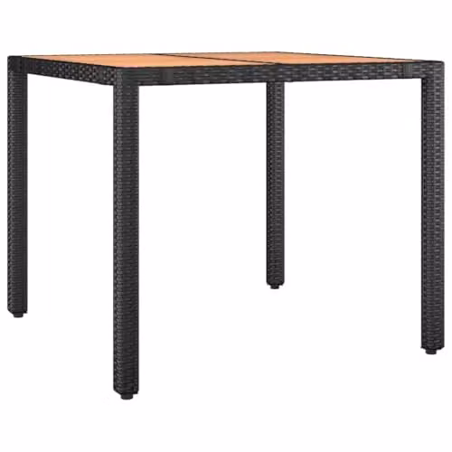 vidaXL Modern Square Garden Table with Black Poly Rattan and Acacia Wood Top