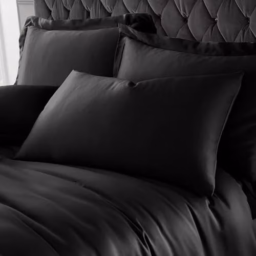 Catherine Lansfield Silky Soft Mako Satin Standard Pillowcase Pair, Black, W/H: 50 x 75 cm