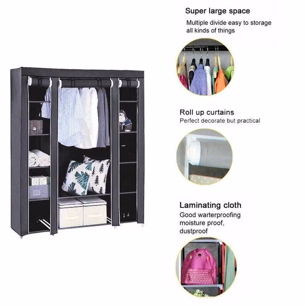 PAWNORA Fabric Canvas Wardrobe Clothes Storage Shelves in Black – 3