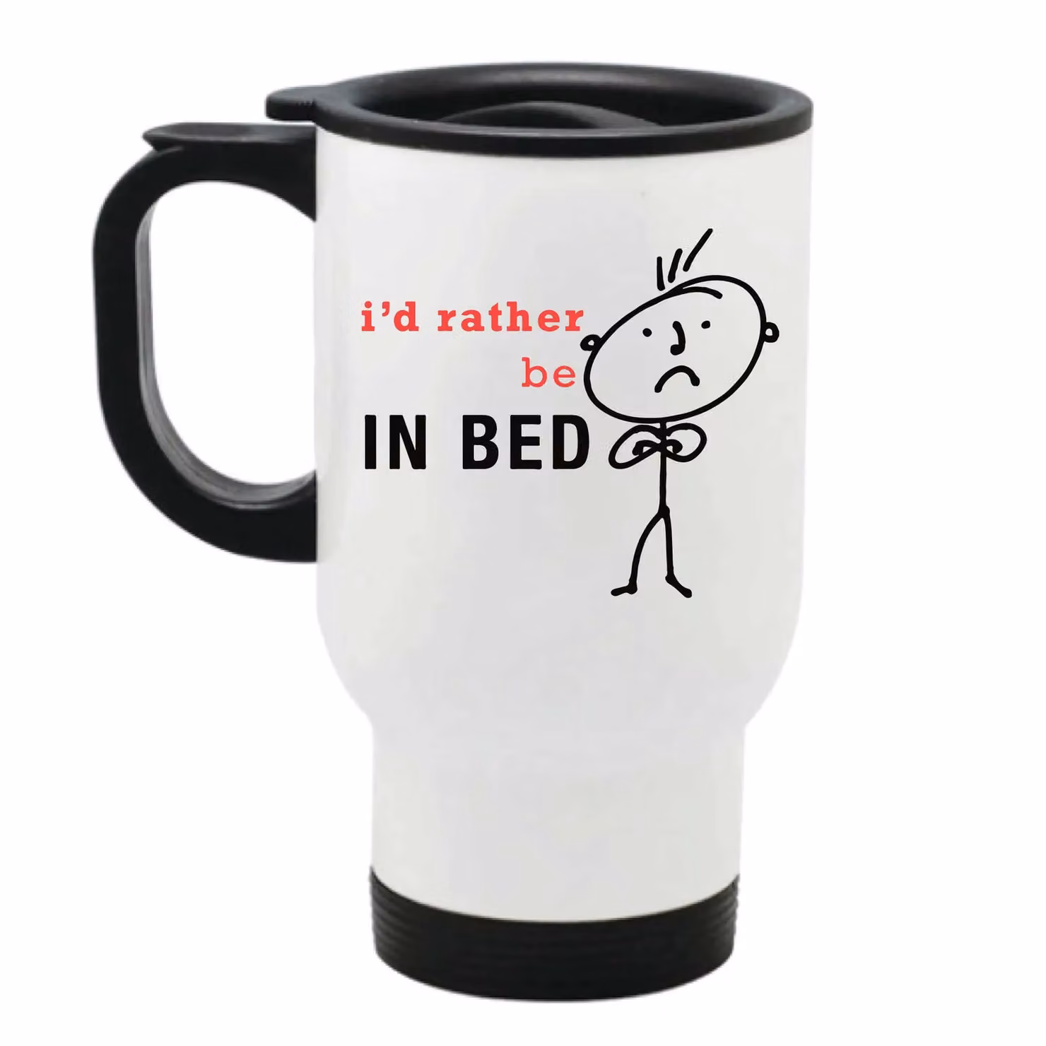 60 Second Makeover Men's I'd Rather Be In Bed Metal Travel Mug in White – 2