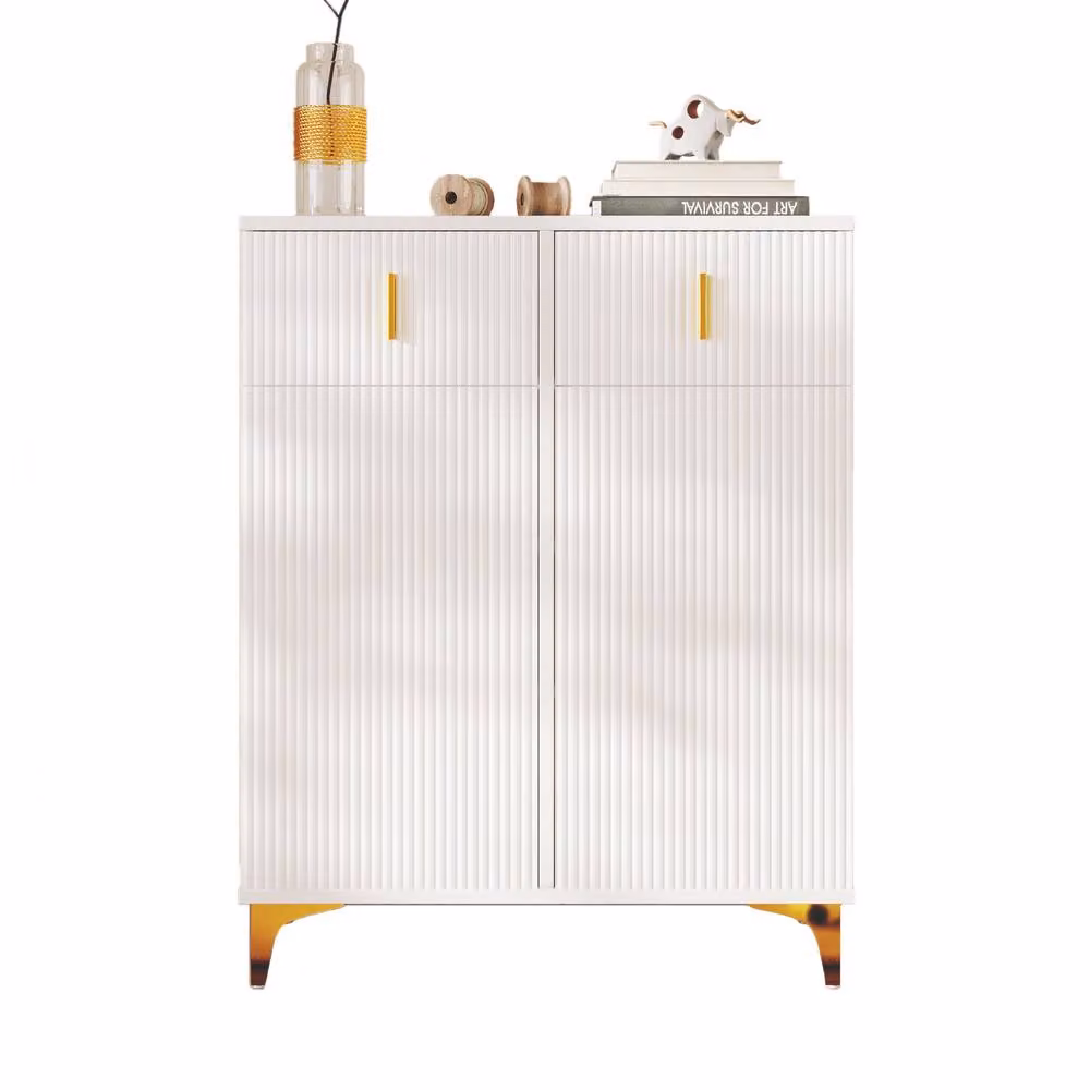 BTM Elegant White and Gold Glossy Sideboard Shoe Cabinet with Adjustable Shelves, W/D/H: 101 x 35 x 83 cm – 2