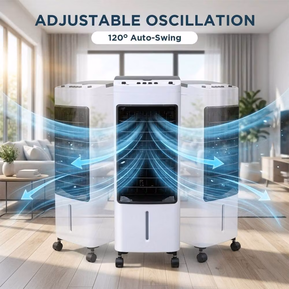 Alivio 4L Air Cooler and Humidifier in White with 65W Power, 120 Degree Oscillation and 2 Ice Packs – 8