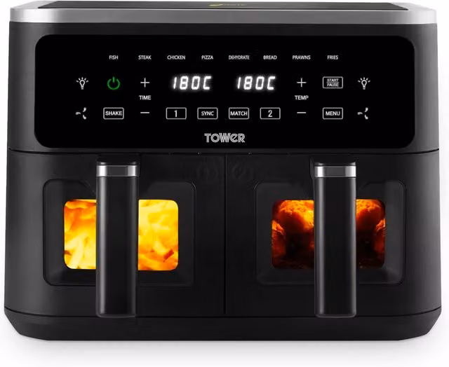 Tower Vortx 9L Vision Dual Zone Air Fryer, Black