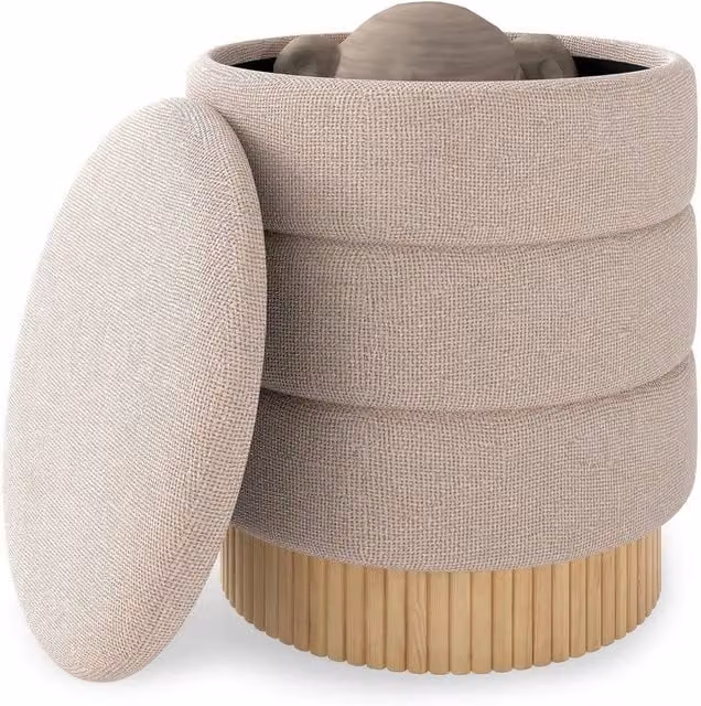 Kelvenix Modern Round Storage Ottoman in Beige