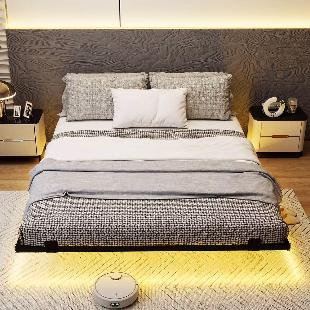 Costway King Size Modern Metal Floating Bed Frame with LED Under-Bed Lighting in Black, 180 x 200 cm – 2