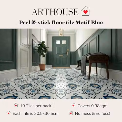 Arthouse Blue Motif Floor Tiles, 10 Tiles Per Pack, W/D/H: 30.5 x 30.5 x 30.5 cm – 3