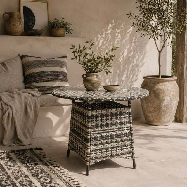 Wyld Haus Viveke Grey Rattan Outdoor Coffee Table with Tempered Glass Top