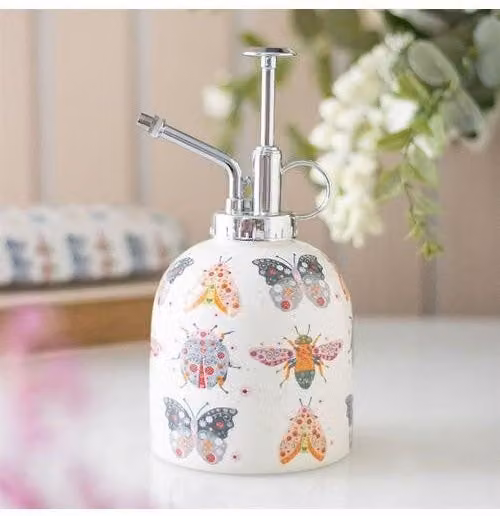KDMD Floral Bug Print Ceramic Plant Mister in White and Silver – 1