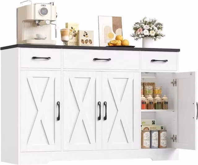 PAWNORA Modern Sideboard Storage Cabinet in White and Black, Width: 140 cm – 1