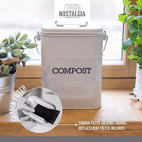 KitchenCraft Living Nostalgia Metal Compost Bin with Odour Filter, Grey, W/D/H: 16.5 x 12.0 x 24.0 cm – 2