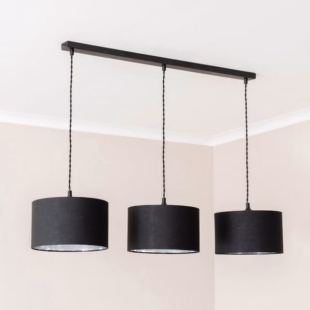 ValueLights Reni 3 Drop Bar Metallic Shade Pendant Ceiling Light in Matte Black and Chrome