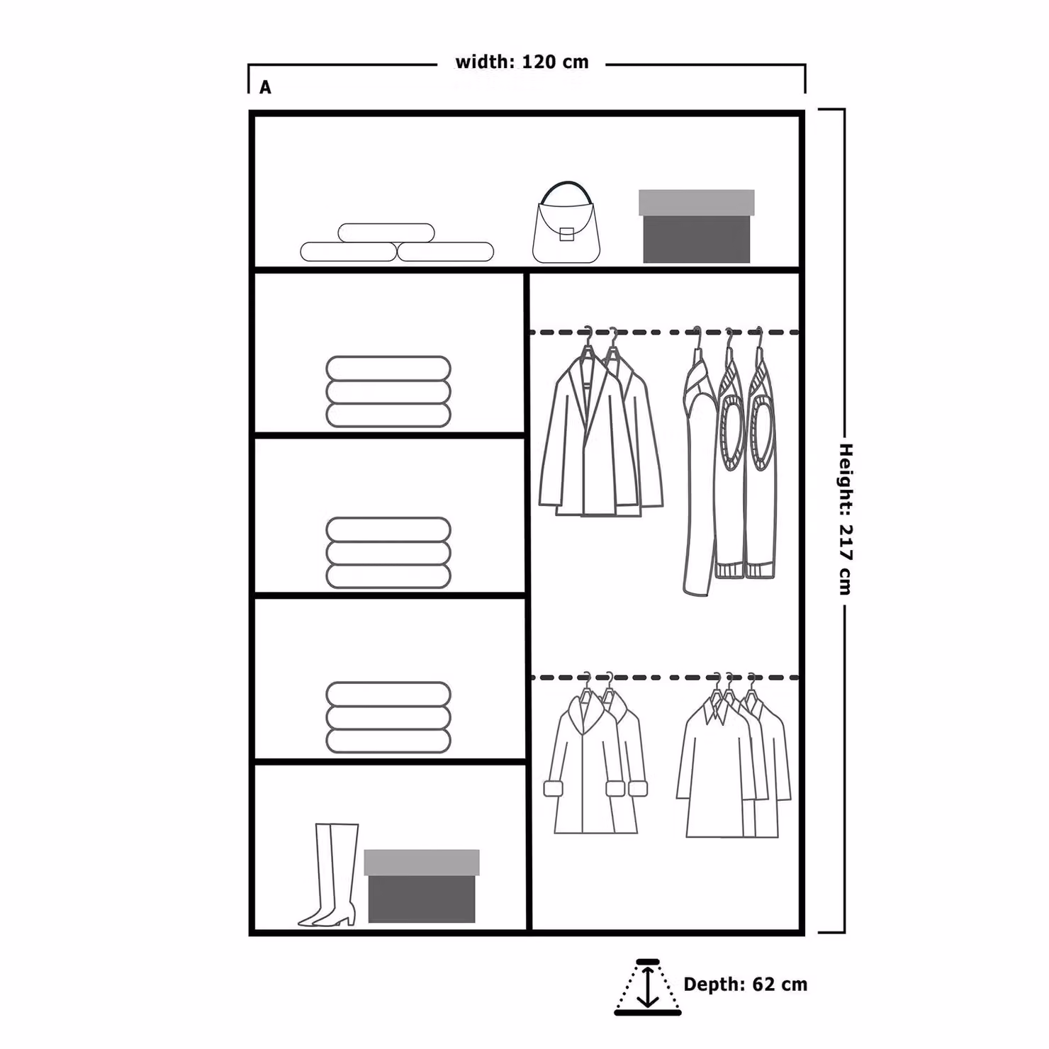 Sliding Wardrobes 4U Double Mirror Sliding Wardrobe with LED Light and Integrated Drawers, Grey, W: 120 cm, D: 62 cm, H: 217 cm – 3