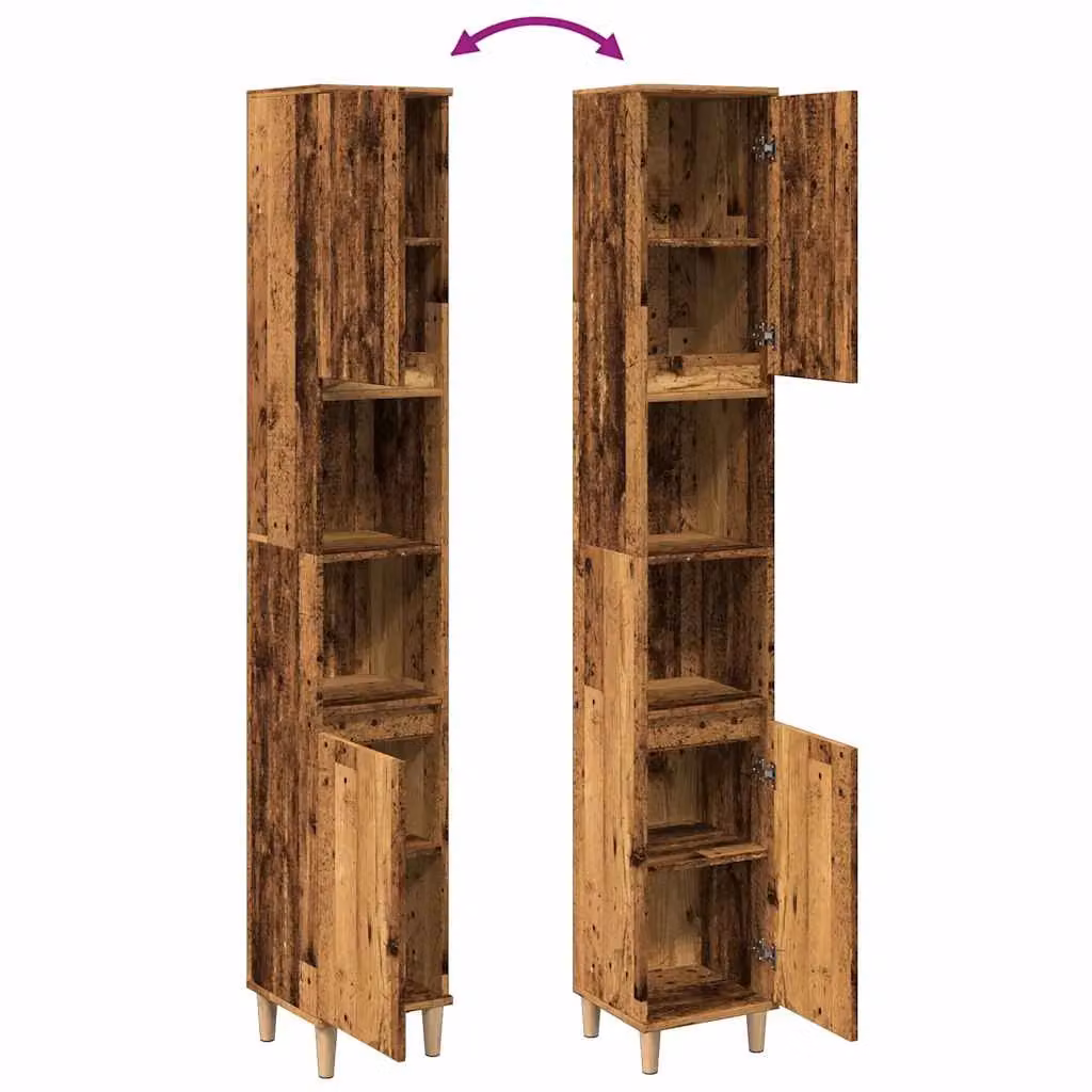 Berkfield Home Rustic Brown Bathroom Cabinet in Old Wood, W/D/H: 30 x 30 x 190 cm – 4