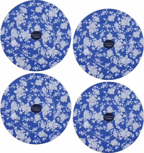 Mikasa 4-Piece Floral Porcelain Side Plate Set in Blue and White