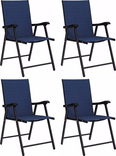 Outsunny Set of 4 Folding Garden Dining Chairs with High Back, Armrests and Textilene Seats in Blue