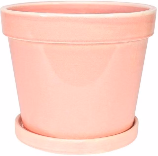 KDMD Pink Vintage Stoneware Painted Pot with Saucer, Light Pink, W: 17 cm, D: 15 cm