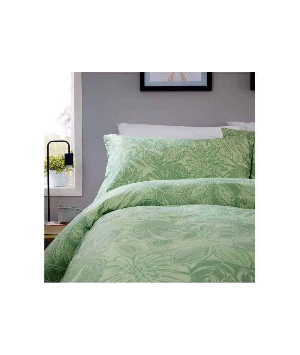 New Edge Blinds Fern Duvet Cover Set in Green, Floral Seersucker Design, 180 x 200 cm – 2