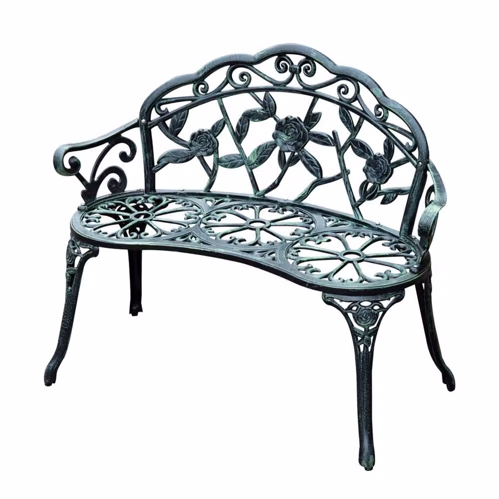 Wyld Haus Rakeba 2 Seater Floral Garden Bench in Antique Green Cast Aluminium – 2