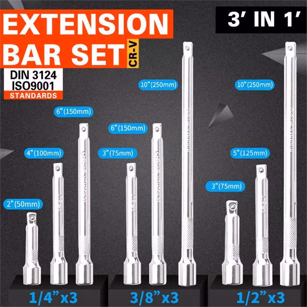 Nordara 9-Piece Chrome Vanadium Extension Bar Set in Metallic Silver – 2