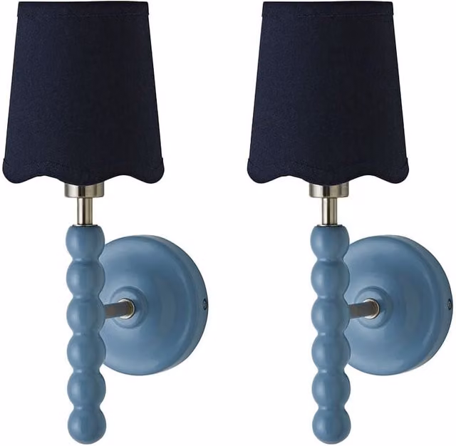 ValueLights Bobbins Pair of Blue Wall Lights with Fabric Shades – 5