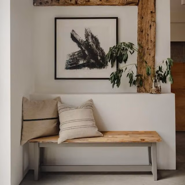 Florence Dining Table Bench in Dove Grey with Acacia Wood and Fabric Upholstery