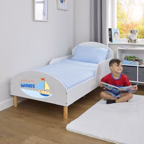 Liberty House Toys Make Some Waves Kids Toddler Bed, White, H68 x W74 x D144 cm – 1