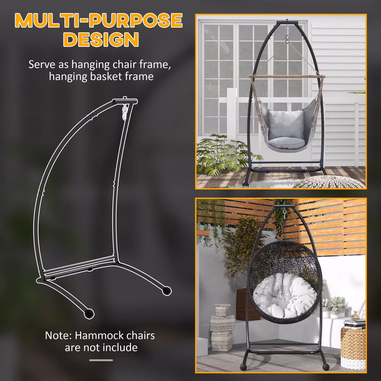 Outsunny C-Shape Heavy Duty Metal Hammock Chair Stand in Black – 4