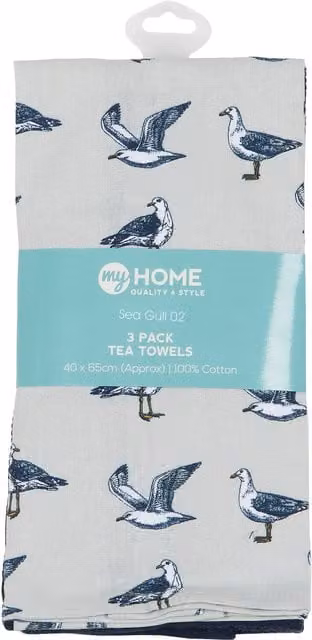 My Home Maritime Seagull Tea Towels, Blue, Pack of 3