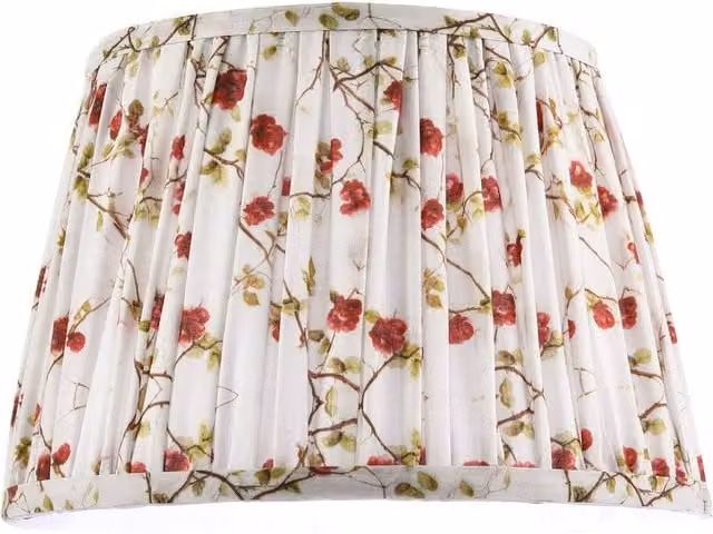 Happy Homewares Traditional Red, Green and White Floral Cotton Fabric Pleated Cylinder Lamp Shade – 1
