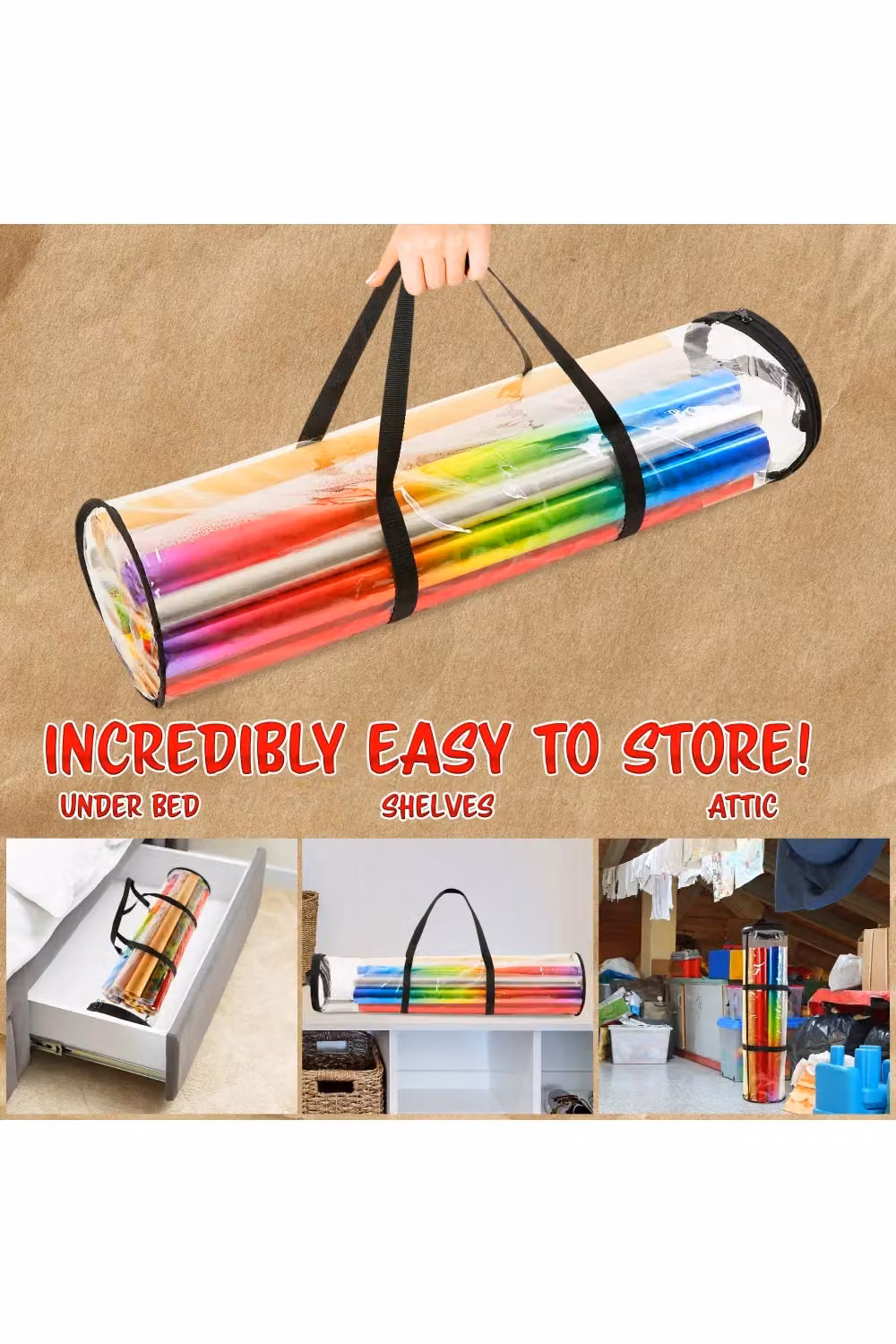 Deco Express Wrapping Paper Storage Bag with Handles, Transparent, W/D/H: 25 x 25 x 100 cm – 8