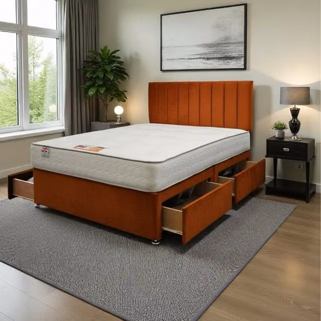 Knight Sleep Paris Plush Bed Set with Mattress and 4 Drawers in Orange, W/D/H: 180 x 200 cm