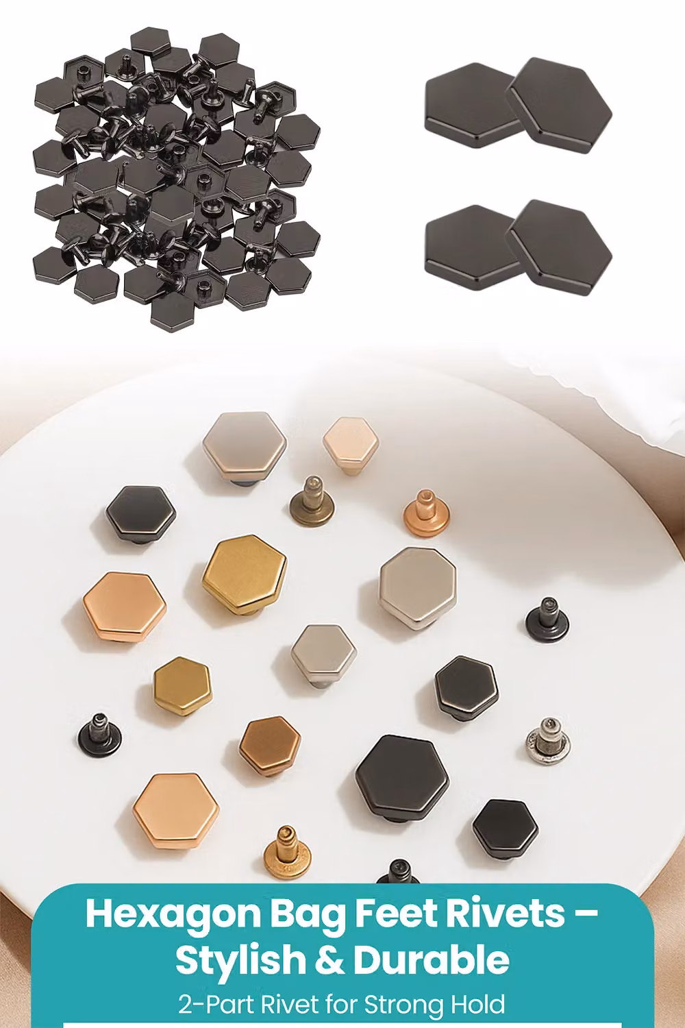 Neel Blue Black Nickel-Plated Metal Alloy Hexagonal Feet Caps with 7mm Rivet Studs, 25 Pieces – 5