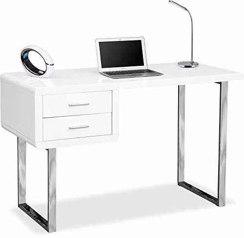Centurion Supports HARMONIA Gloss White 2-Drawer Contemporary Computer Desk with Chrome Legs W/D/H: 120 x 50 x 75.8 cm – 1