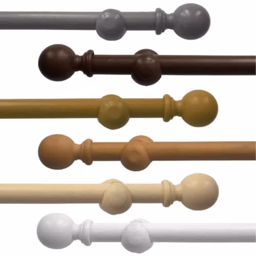 Caecus Wood Eyelet Curtain Pole with Round Finials, Trimmable, 240 cm, Beige