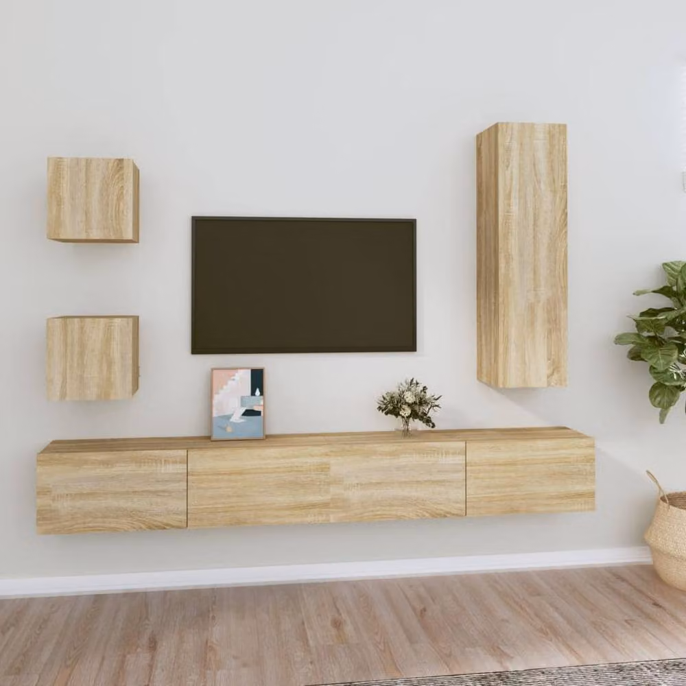 Berkfield Home Classic 5 Piece TV Cabinet Set in Sonoma Oak and Beige Engineered Wood – 1