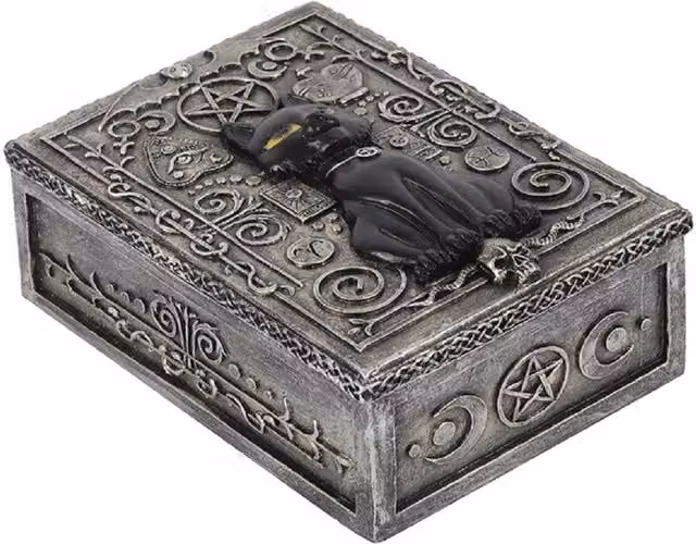 KDMK Gothic Cat Raised Pentagram Resin Storage Box in Grey