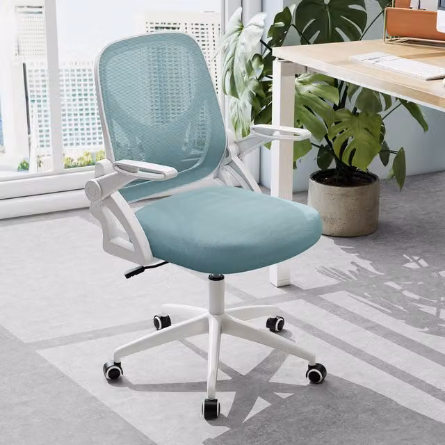 Costway Blue Fabric Office Swivel Task Chair with Armrests