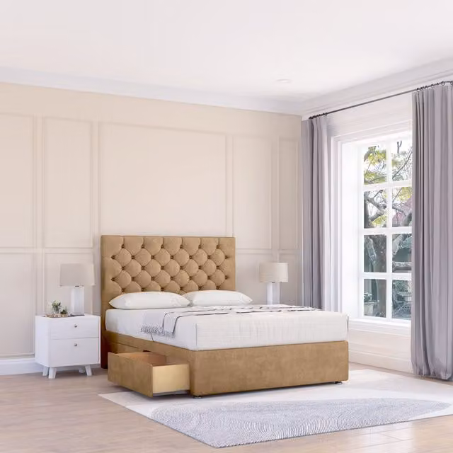 Sloomy Mayfair Divan Bed Base and 26 inch Struts Headboard, Brown Fabric, W/D/H: 120 x 200 cm