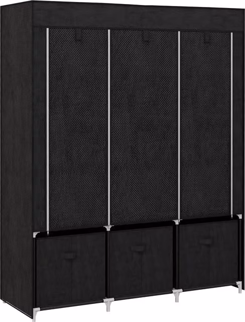 HOMCOM Foldable Fabric Wardrobe in Black with 5 Shelves, 2 Hanging Rails and 3 Drawers – 1