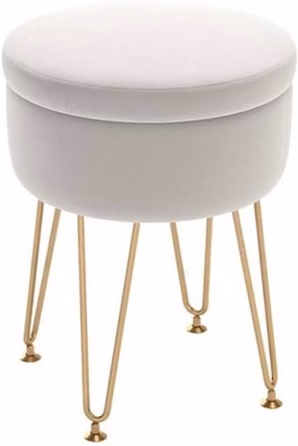 NESTLUNE White Velvet Cylindrical Footstool with Removable Lid and 5L Storage Capacity – 1