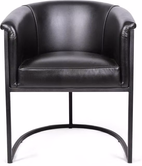 Elm Home And Garden Black Genuine Leather Tub Dining Chair with Armrests – 1