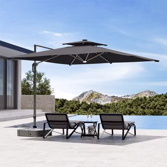 Komore Large Cantilever Parasol with Square Base in Anthracite Grey