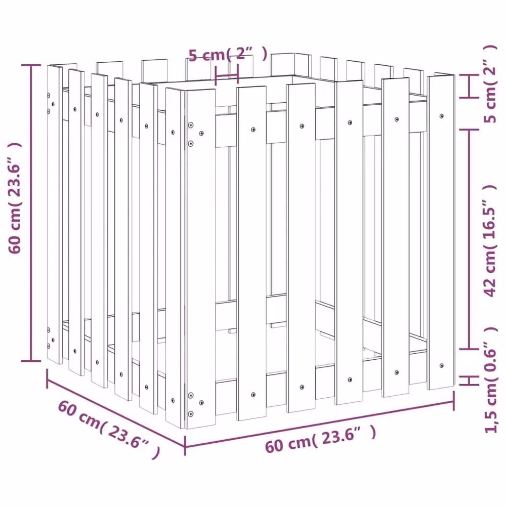 Berkfield Home Durable Wooden Garden Planter with Fence Design, Brown, W/D/H: 60 x 60 x 60 cm – 2