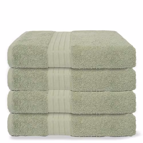 OHS 4 Pack of Green 100% Cotton Terry Bath Towels, W/H: 50 x 80 cm