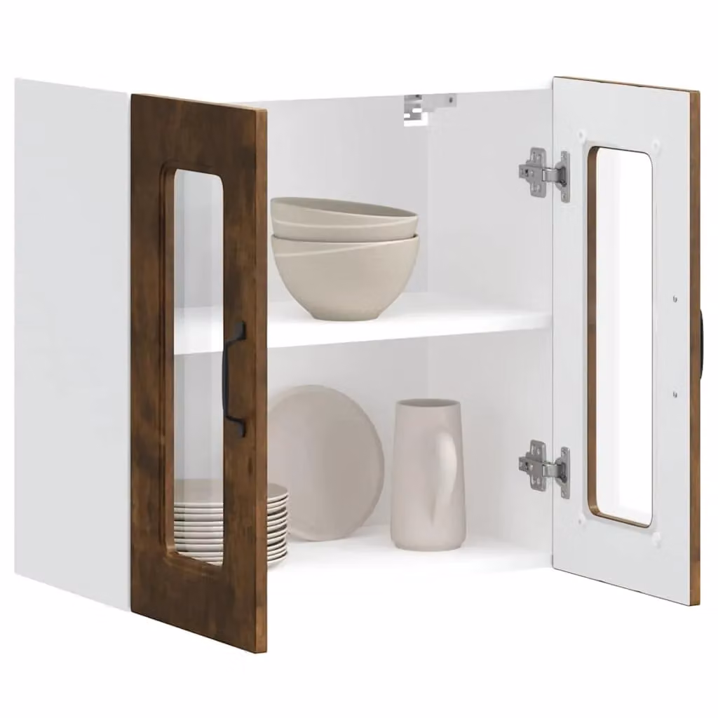 Berkfield Home Kalmar Kitchen Wall Cabinet with Glass Doors in Smoked Oak Brown – 3