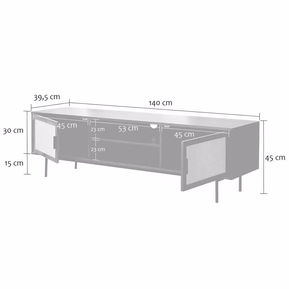CALICOSY Jetson TV Unit in Dark Brown Walnut Finish with Fabric Fronts, W: 140 cm, D: 39.5 cm, H: 45 cm – 3