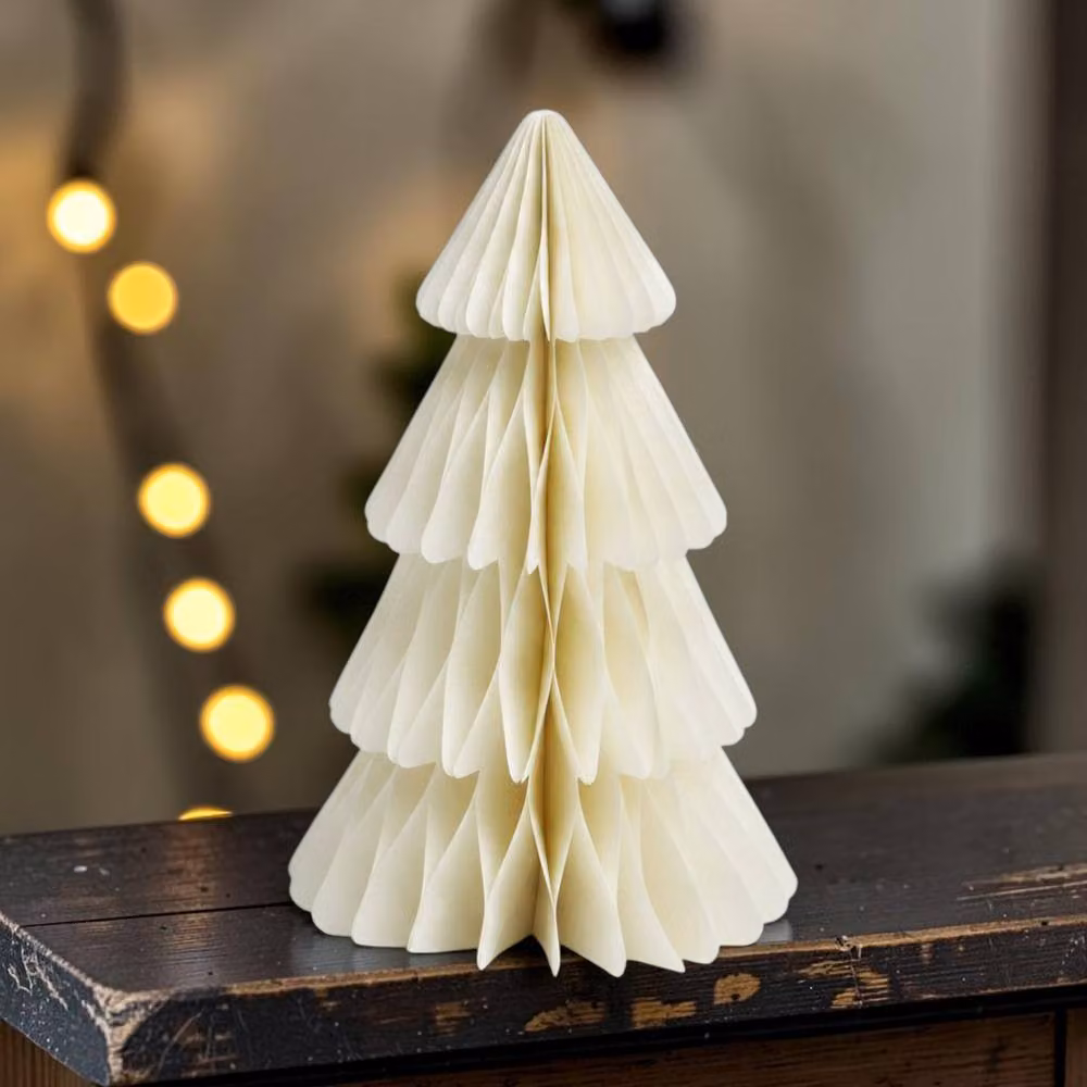Four Candle Set of 3 Winter White Paper Christmas Trees, Height: 25 cm – 2